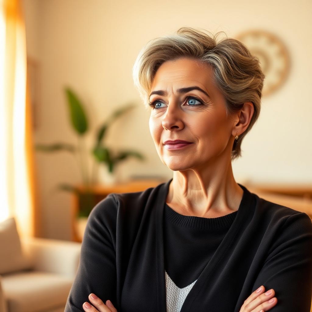 Confident woman in her early 50s in warm natural light at home, illustrating the truth behind common menopause myths.