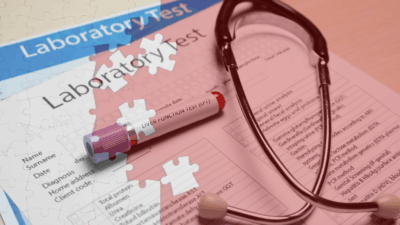 Laboratory test results with stethoscope — comprehensive diagnostic testing