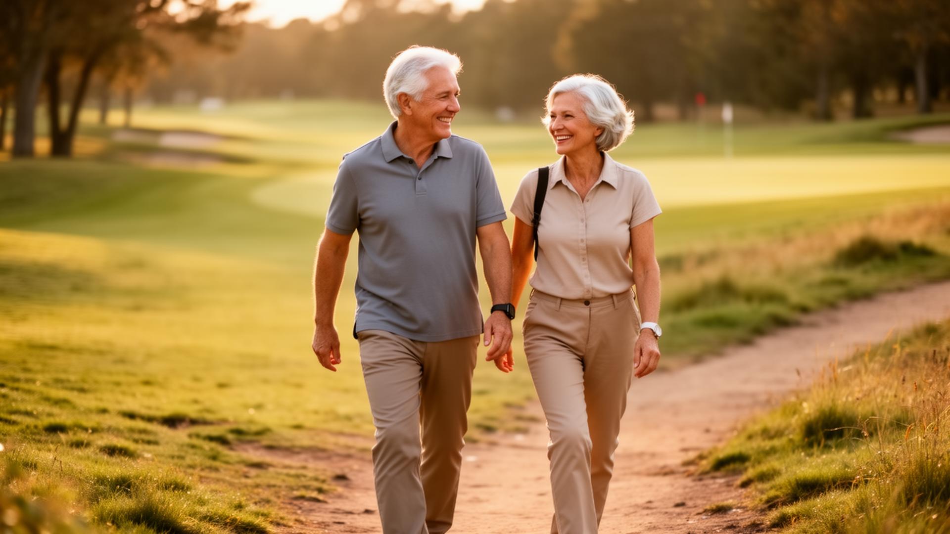 Active mature couple walking pain-free